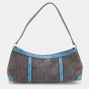 مملوكة مسبقًا CH Carolina Herrera Blue/ Grey Coated Canvas and Leather Shoulder Bag
