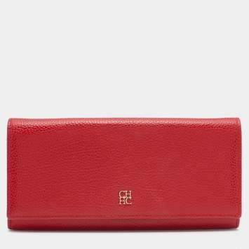 Pre Owned CH Carolina Herrera Red Leather Flap Continental Wallet