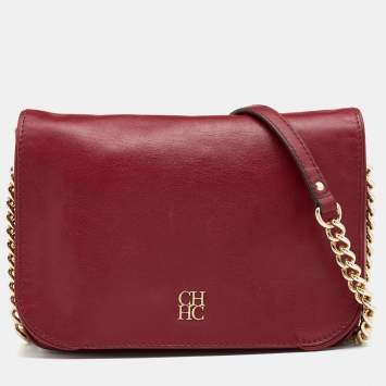 مملوكة مسبقًا CH Carolina Herrera Dark Red Leather Flap Chain Shoulder Bag