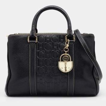مملوكة مسبقًا CH Carolina Herrera Black Monogram Embossed Leather Matteo Tote