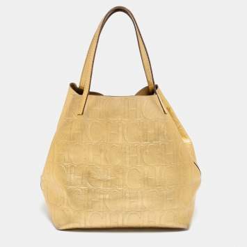 Pre Owned CH Carolina Herrera Gold Monogram Leather Matryoshka Tote