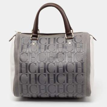 Pre Owned CH Carolina Herrera Tricolor Monogram Embossed Leather Andy Boston Bag