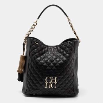 Pre Owned CH Carolina Herrera Black Leather Hobo