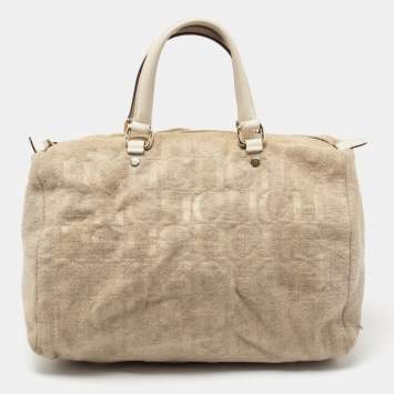 Pre Owned CH Carolina Herrera Cream Monogram Canvas And Leather Satchel