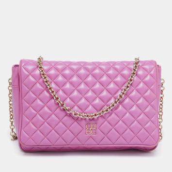 Pre Owned CH Carolina Herrera Purple Quilted Leather Flap Chain Shoulder Bag