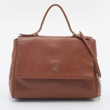Pre Owned CH Carolina Herrera Brown Leather Minueto Flap Bag