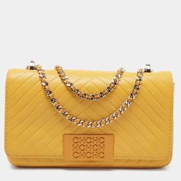Pre Owned CH Carolina Herrera Yellow Leather Bimba Shoulder Bag