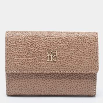 Pre Owned CH Carolina Herrera Beige Leather Flap Card Case