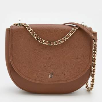 Pre Owned CH Carolina Herrera Brown Leather Flap Chain Shoulder Bag