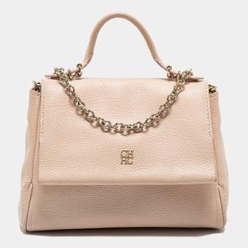 Pre Owned CH Carolina Herrera Pale Pink Leather Minuetto Top Handle Bag