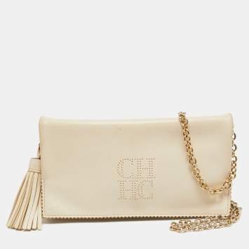Pre Owned CH Carolina Herrera Beige Leather Tassel Chain Shoulder Bag