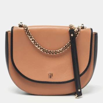 Pre Owned CH Carolina Herrera Brown/Black Leather Flap Chain Shoulder Bag