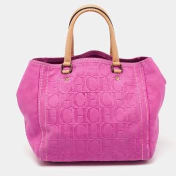 Pre Owned CH Carolina Herrera Fuchsia Monogram Embossed Leather Andy Tote