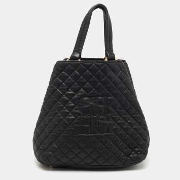 Pre Owned CH Carolina Herrera Black Quilted Leather Logo Tote