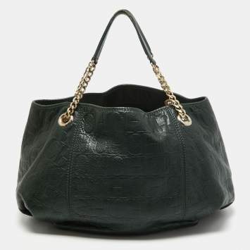 Pre Owned CH Carolina Herrera Green Monogram Leather Chain Bag