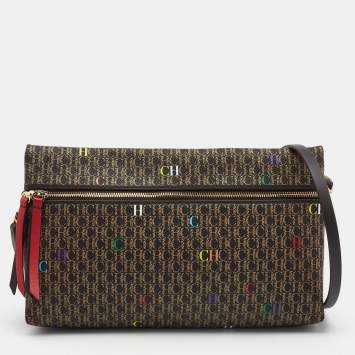 Pre Owned CH Carolina Herrera Brown/Gold Signature Coated Canvas Inro Clutch Bag