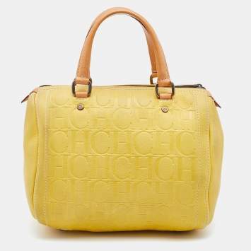 Pre Owned CH Carolina Herrera Yellow Leather Andy Boston Bag