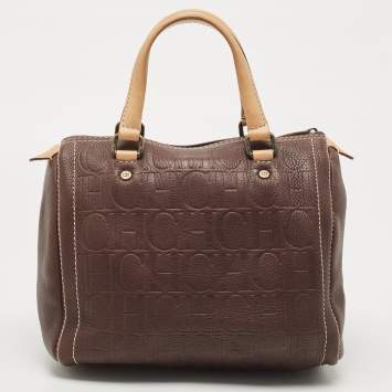 Pre Owned CH Carolina Herrera Dark Brown Leather Andy Boston Bag