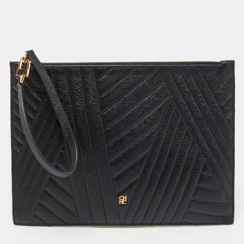 Pre Owned CH Carolina Herrera Black Quilted Leather Continental Pouch