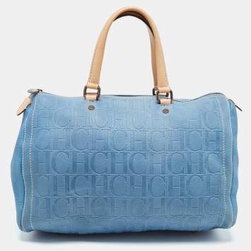 Pre Owned CH Carolina Herrera Blue Monogram Leather Andy Boston Bag
