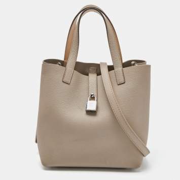 Pre Owned CH Carolina Herrera Taupe Leather Small Matryoshka Locked Tote
