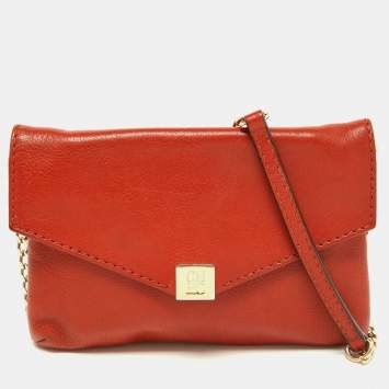 Pre Owned CH Carolina Herrera Orange Flap Crossbody Bag