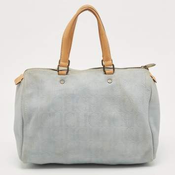 Pre Owned CH Carolina Herrera Light Blue Monogram Nubuck Large Andy Boston Bag