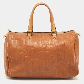 Pre Owned CH Carolina Herrera Brown Monogram Leather Large Andy Boston Bag