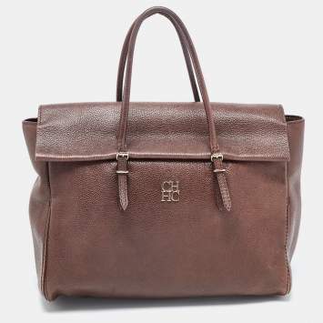 Pre Owned Carolina Herrera Brown Leather Minuetto Flap Top Handle Bag