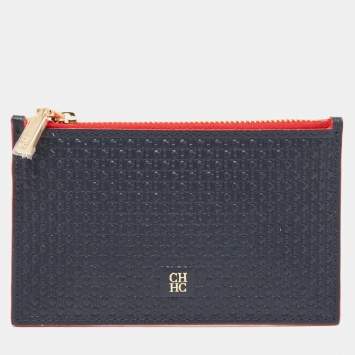 Pre Owned CH Carolina Herrera Blue Monogram Leather Coin Purse