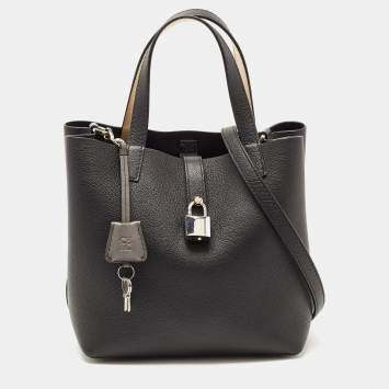 Pre Owned CH Carolina Herrera Black Leather Small Matryoshka Locked Tote