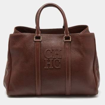 Pre Owned CH Carolina Herrera Brown Grained Leather Matteo Tote