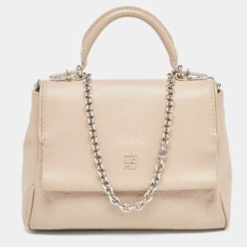 Pre Owned CH Carolina Herrera Beige Leather Small Minuetto Top Handle Bag