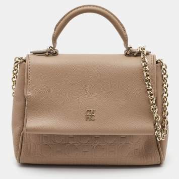 Pre Owned CH Carolina Herrera Beige Leather Small Minuetto Flap Top Handle Bag