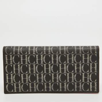 Pre Owned CH Carolina Herrera Brown/White Monogram Coated Canvas Bifold Long Wallet