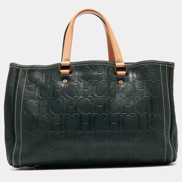 Pre Owned CH Carolina Herrera Dark Green Monogram Leather Andy Shopper Tote