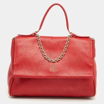 Pre Owned CH Carolina Herrera Red Leather Minuetto Flap Top Handle Bag