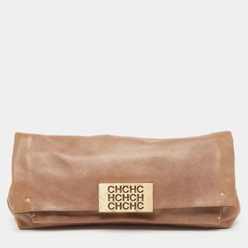 Pre Owned CH Carolina Herrera Beige Leather Flap Clutch