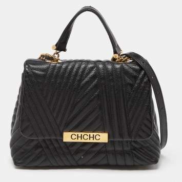 Pre Owned Carolina Herrera Black Matelassé Leather Bimba Flap Top Handle Bag
