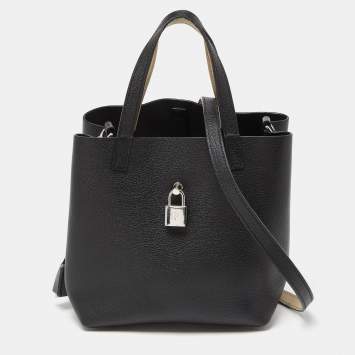 Pre Owned CH Carolina Herrera Black Leather Small Matryoshka Locked Tote