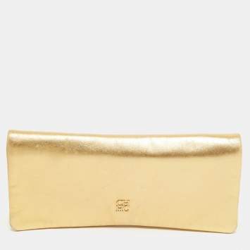 Pre Owned CH Carolina Herrera Gold Leather Clutch