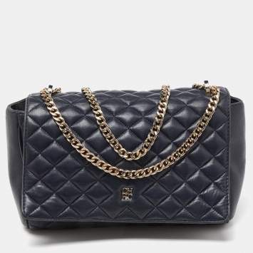Pre Owned CH Carolina Herrera Blue Quilted Leather Flap Chain Shoulder Bag