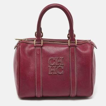 Pre Owned CH Carolina Herrera Purple Leather Andy Boston Bag
