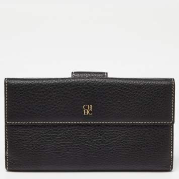 Pre Owned CH Carolina Herrera Black Leather Continental Wallet