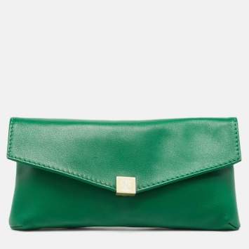 Pre Owned CH Carolina Herrera Green Leather Envelope Clutch
