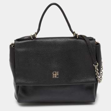 Pre Owned CH Carolina Herrera Black Leather Minuetto Flap Top Handle Bag
