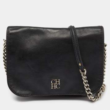 Pre Owned CH Carolina Herrera Black Leather New Baltazar Flap Shoulder Bag