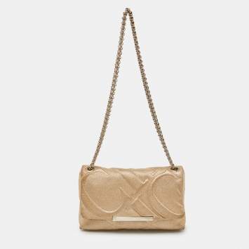 Pre Owned CH Carolina Herrera Metallic Gold Quilted Leather Chain Crossbody Bag