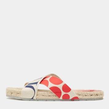 Pre Owned CH Carolina Herrera Tricolor Canvas Crisscross Espadrille Slides Size 39