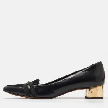 Pre Owned CH Carolina Herrera Black Suede & Leather Block Heel Loafer Pumps Size 38